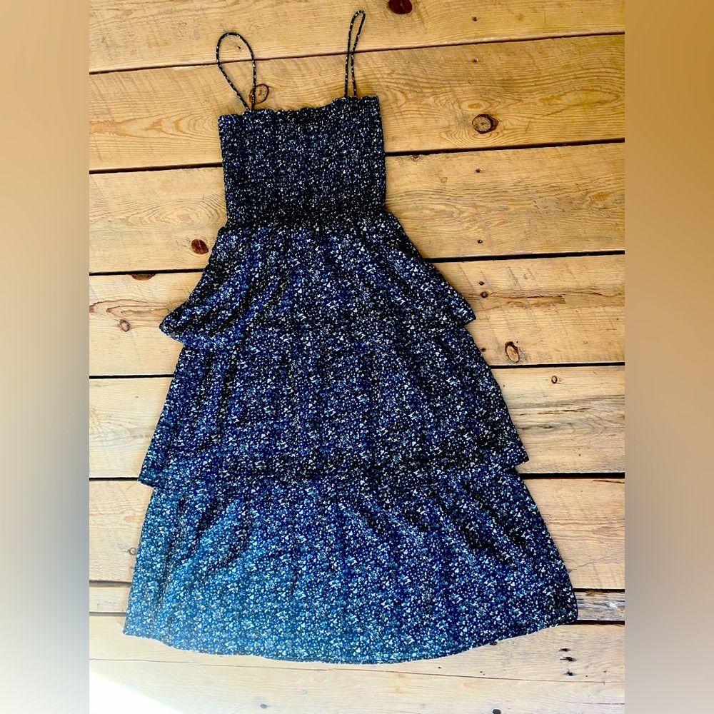 Tiered Midi-Dress w/ Smocked Bodice